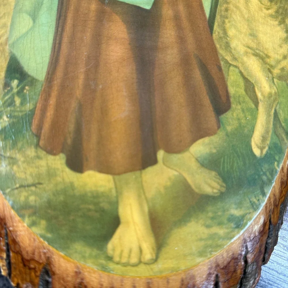 Vintage 1960's Jesus the Good Shepherd on Wood Bark 17